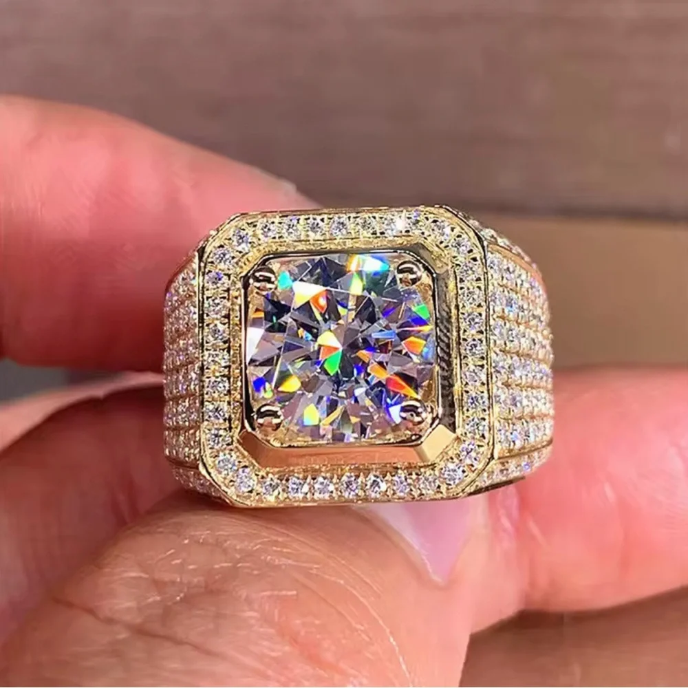 Gold Pave Statement Ring with Clear Center Stone